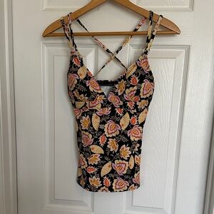 LOFT Floral Swim Top - Black, Pink, Orange, Yellow